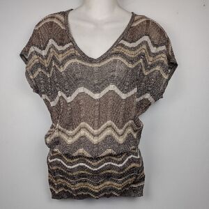 Cache Brown and Cream Zigzag Blouse
